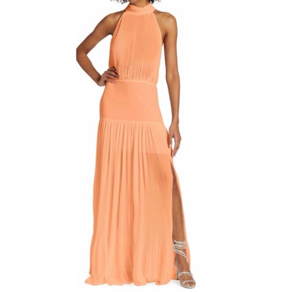 Veronica Beard Lilliana Pleated Maxi Dress | Coral in 4